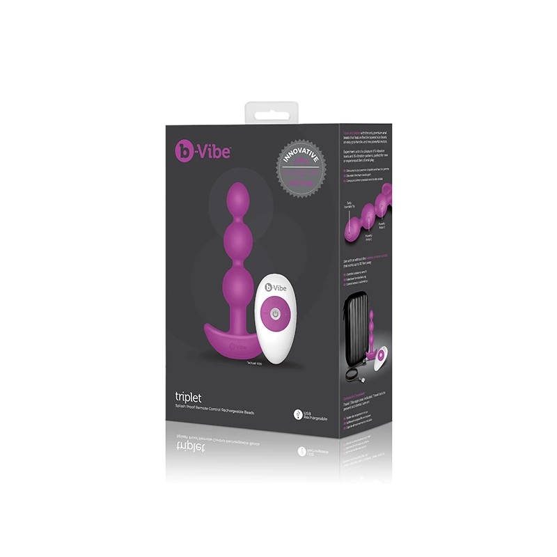 Koraliki analne wibrujące - B-Vibe Triplet Fuchsia